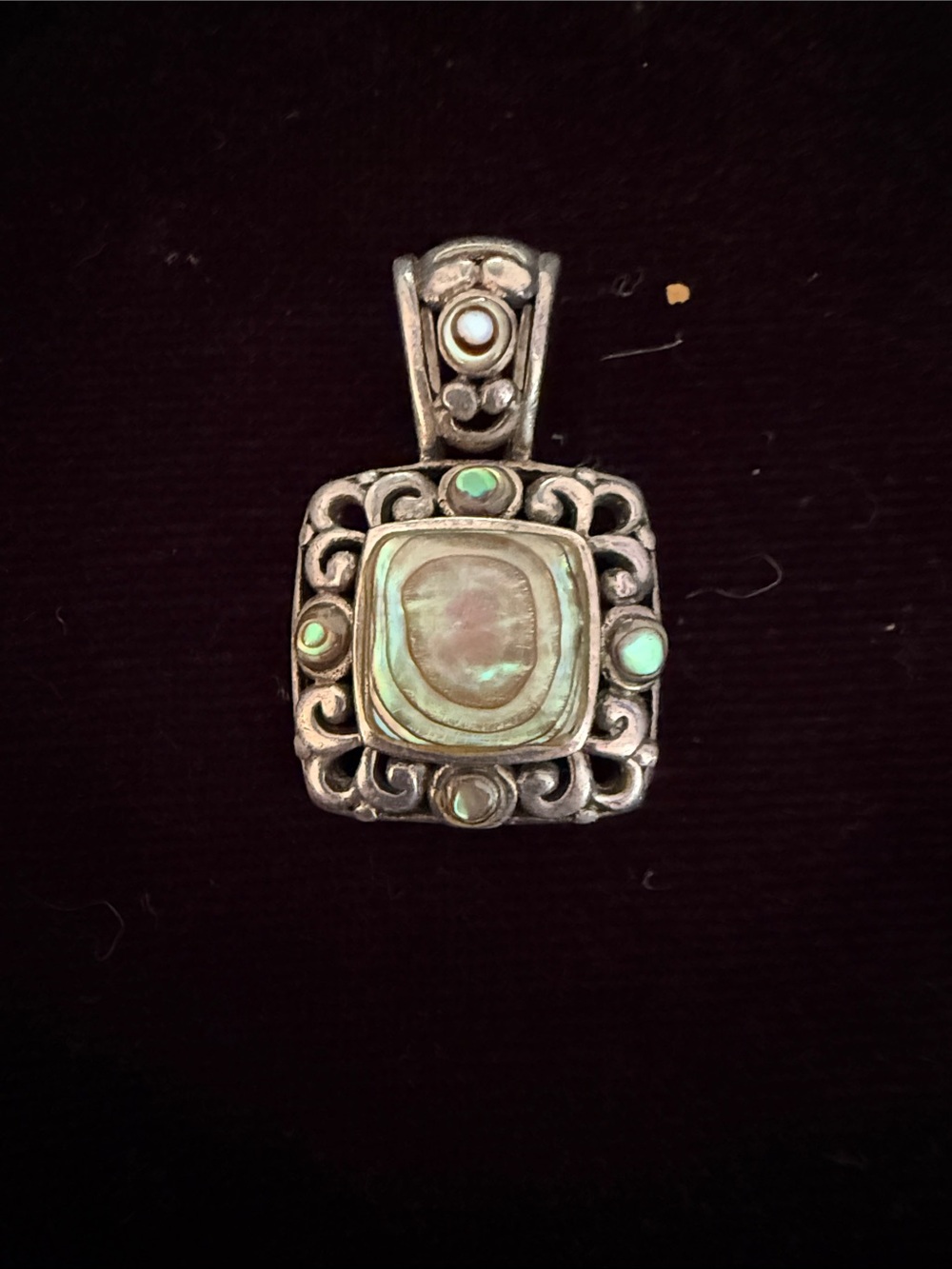 Sterling Silver Abalone Square Pendant - Green Accent